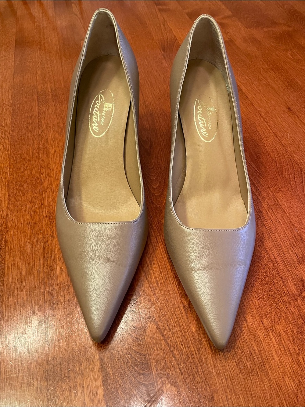 New— Classic Pointed Toe Pumps in Taupe by Browns Couture